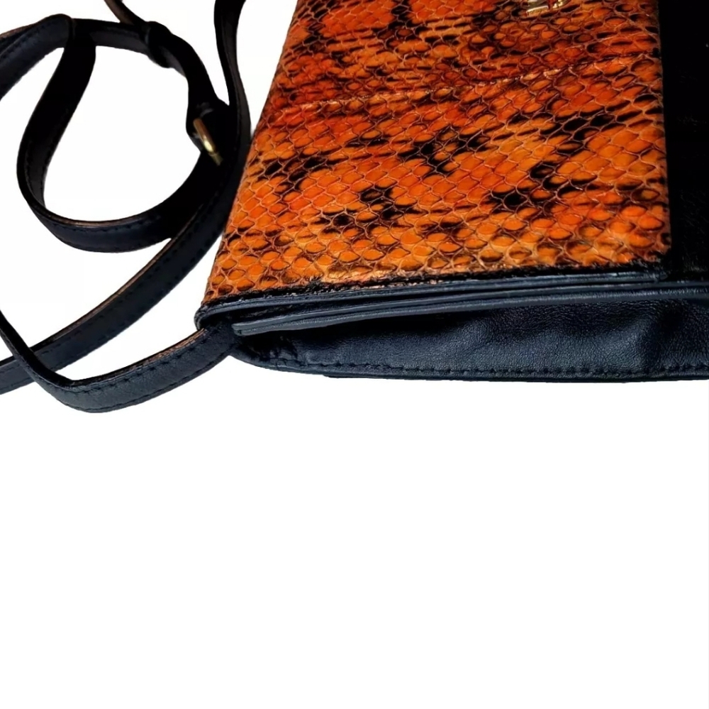 Beautiful Mcm Black & Orange Python Embossed Cros… - image 3